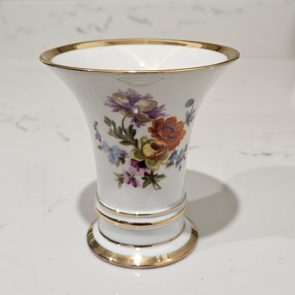 Vintage Erphila Vase Porcelain Floral Gold Accent Made In Germany